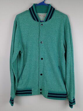 Charles‎ and a Half Mens M Green Black Stripes Long Sleeve Snap Up Jacket